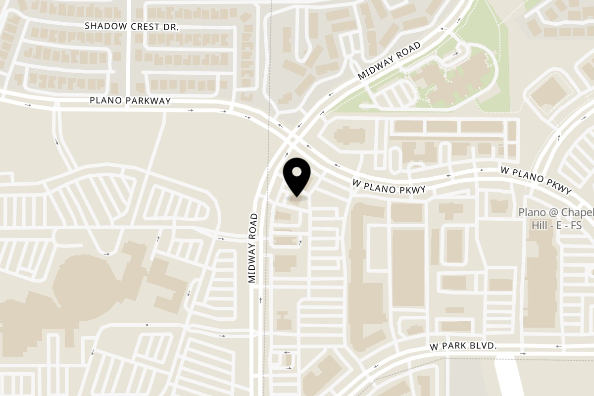 Map showing the location of Sky Rocket Burger Plano on 2300 Midway Rd Ste C in Plano